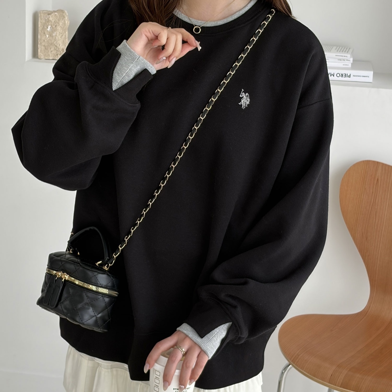U.S. POLO ASSN x GeeRA 寬鬆 撞色 假兩件式 落肩大學T 110039656