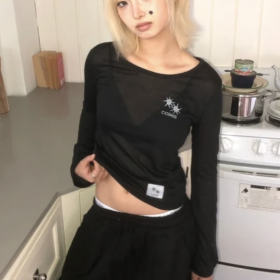 COiRIS SENA ORIENTAL SEE-THROUGH 透膚 圖騰印花 兩色 修身長袖