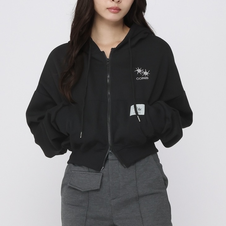 COiRIS ASTO CROP HOOD ZIP-UP 連帽拉鍊外套 短版 灰黑 兩色 韓國代購