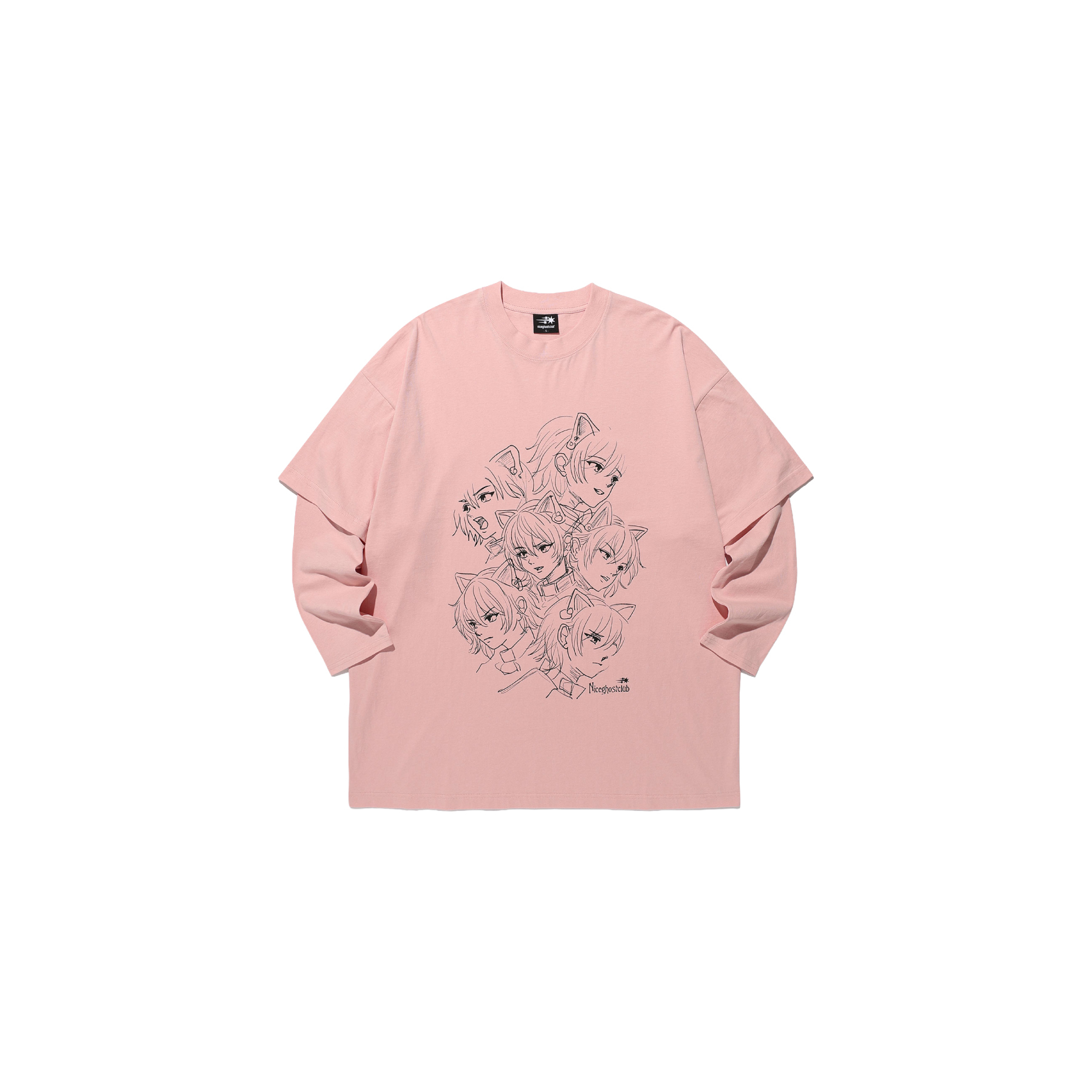 Niceghostclub FACE SKETCH LAYERED BIGBIG LS TEE