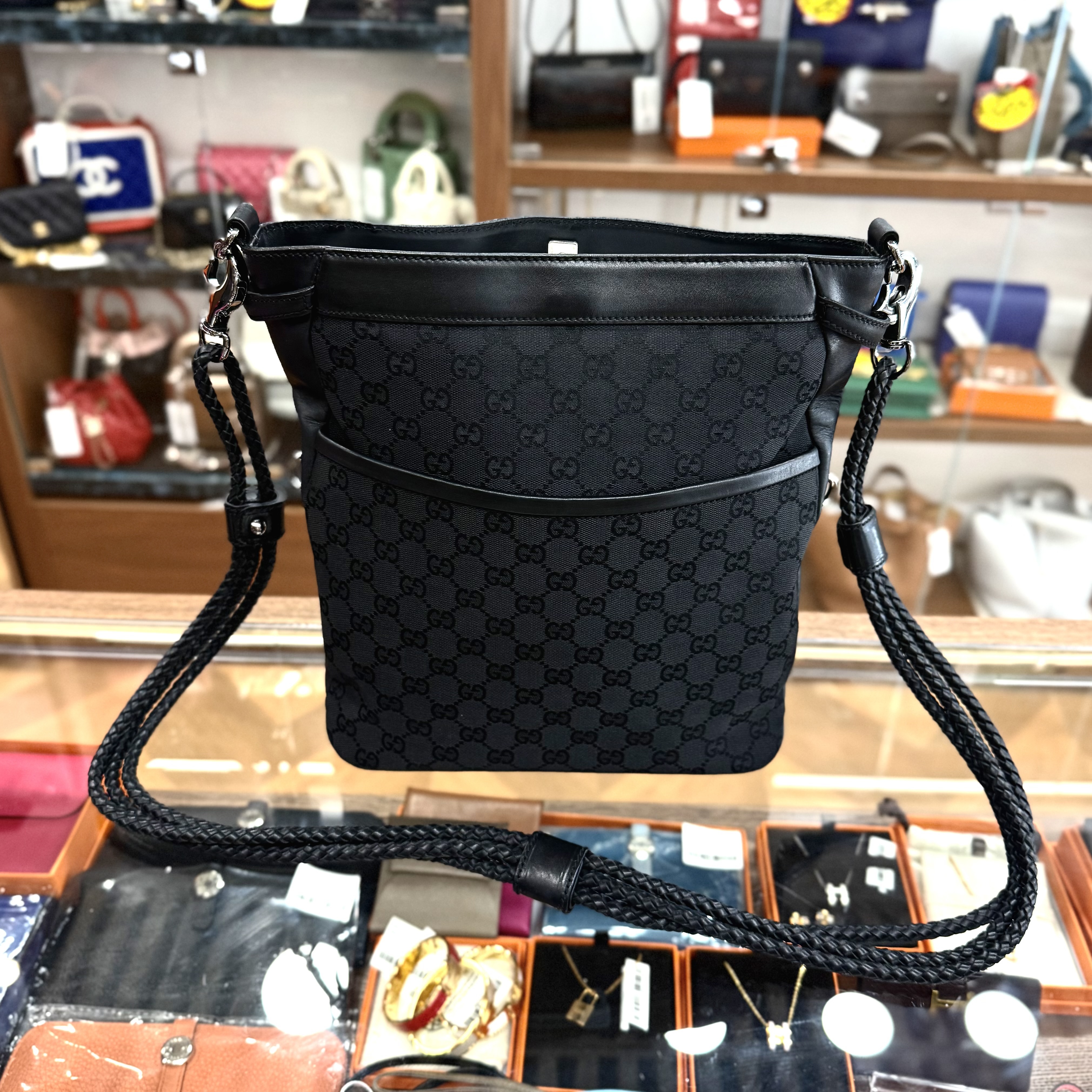 95%NEW USED GUCCI 黑色帆布 SHOULDER BAG GG CANVAS 109097 2123 #古馳斜背包