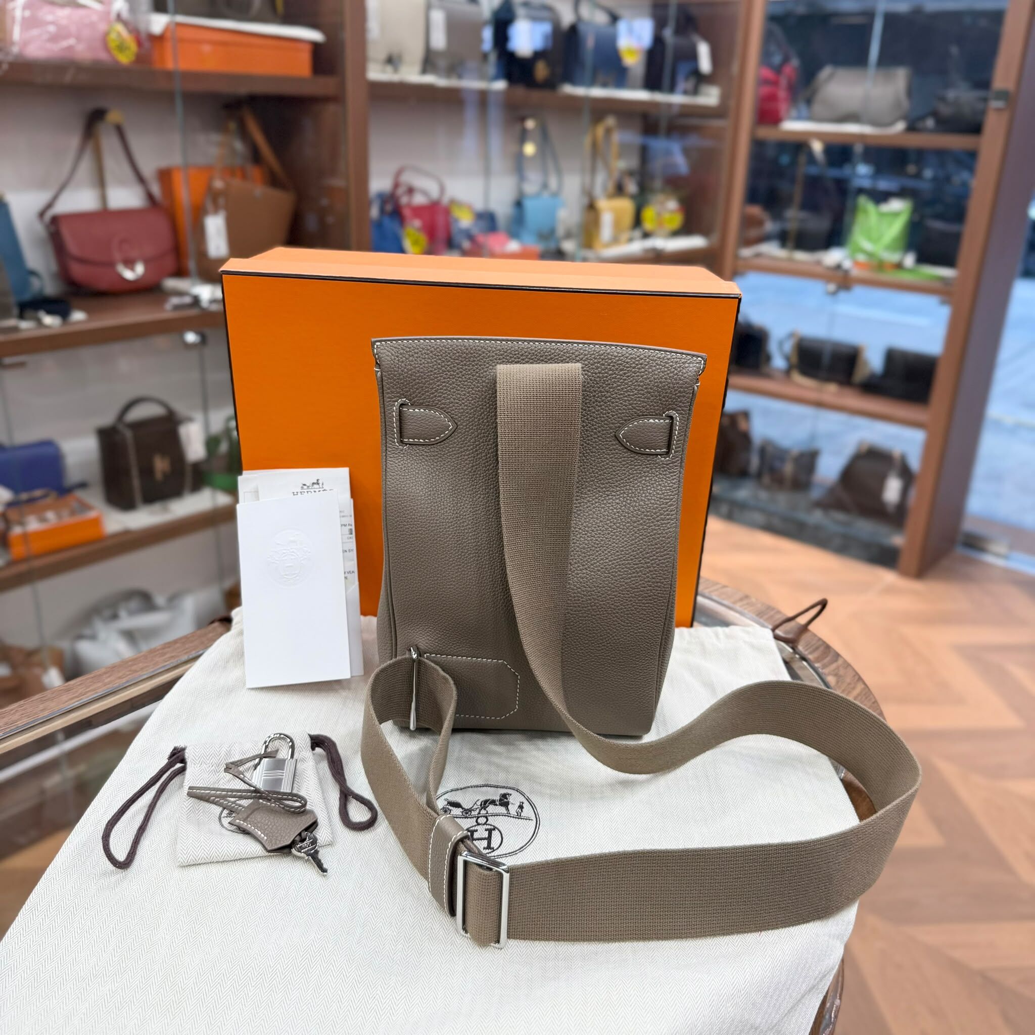 BRAND NEW HERMES HAC A DOS PM BACKPACK ETOUPE TOGO ,STAMP W #愛馬仕背包 H083589CK18