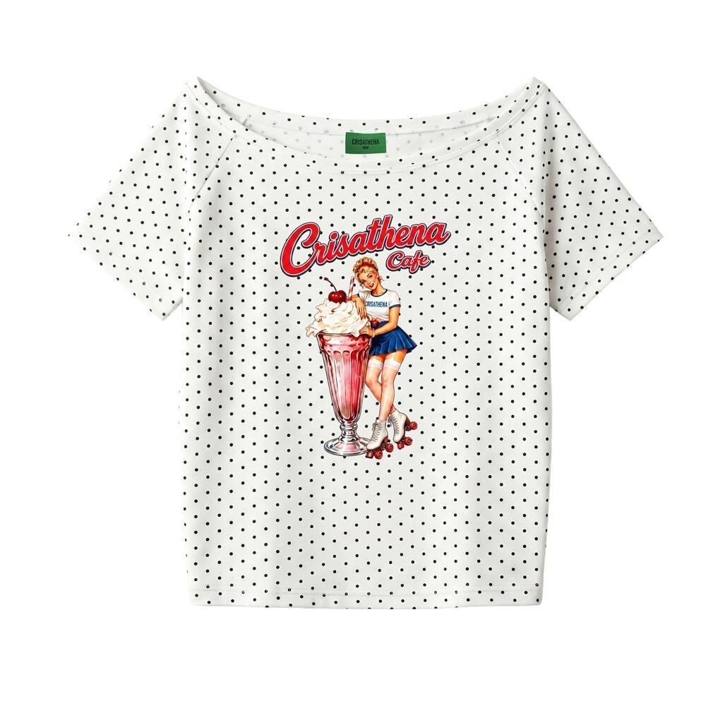 Crisathena CT-CH2651-WHT_BLK Café Slouchy T-Shirt in White,Black -M