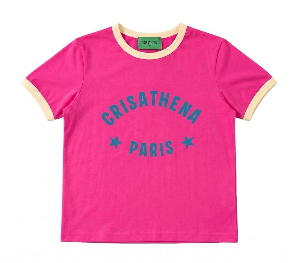 Crisathena CT-CH2627-FUS_YLW Paris Twins Star Slim-fit T-Shirt in Fuchsia,Yellow -M