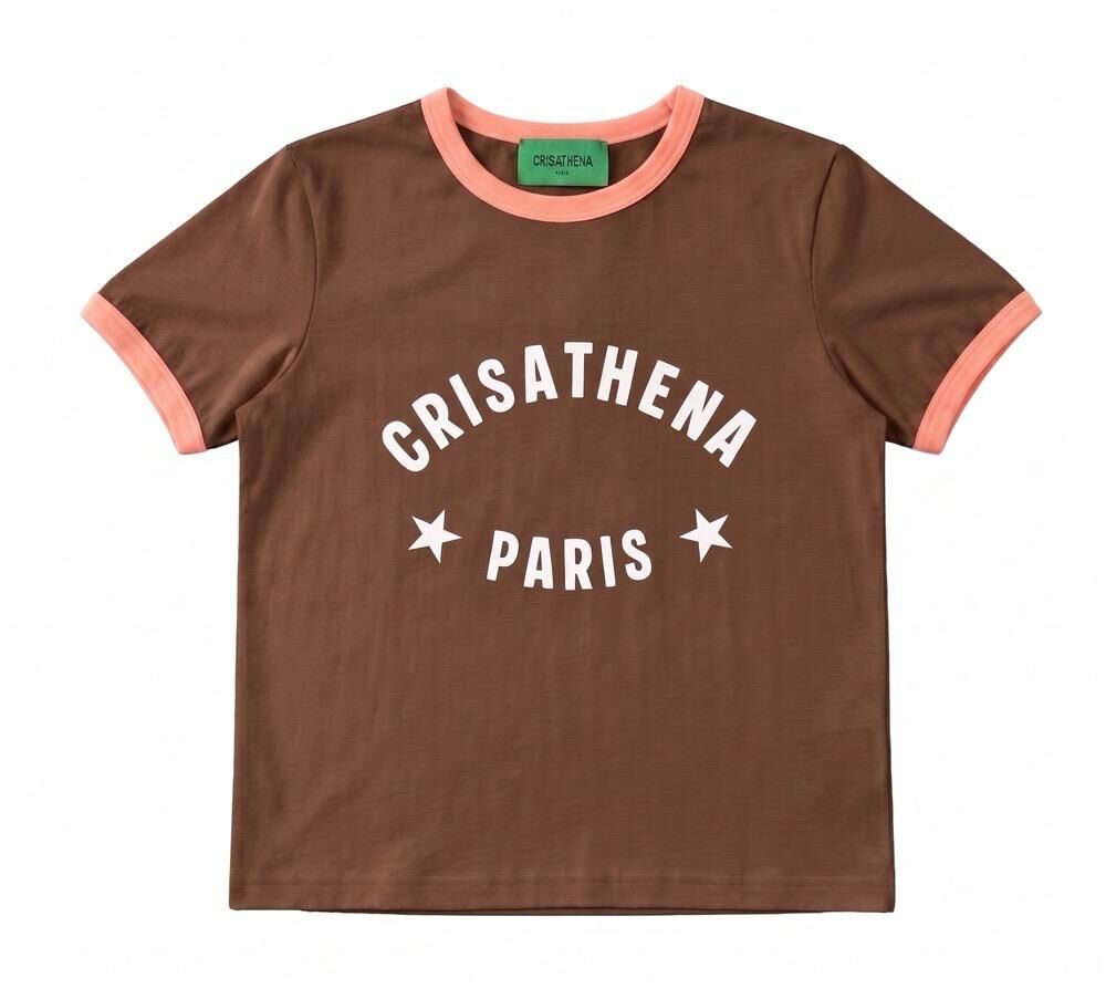 Crisathena CT-CH2627-BRN_PNK Paris Twins Star Slim-fit T-Shirt in Brown,Pink -M