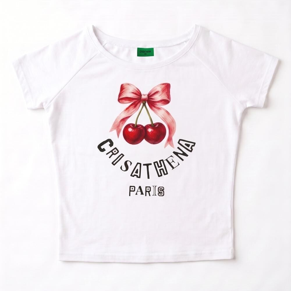 Crisathena CT-CH2658-WHT Crisathena Bow Cherry T-Shirt in White -M