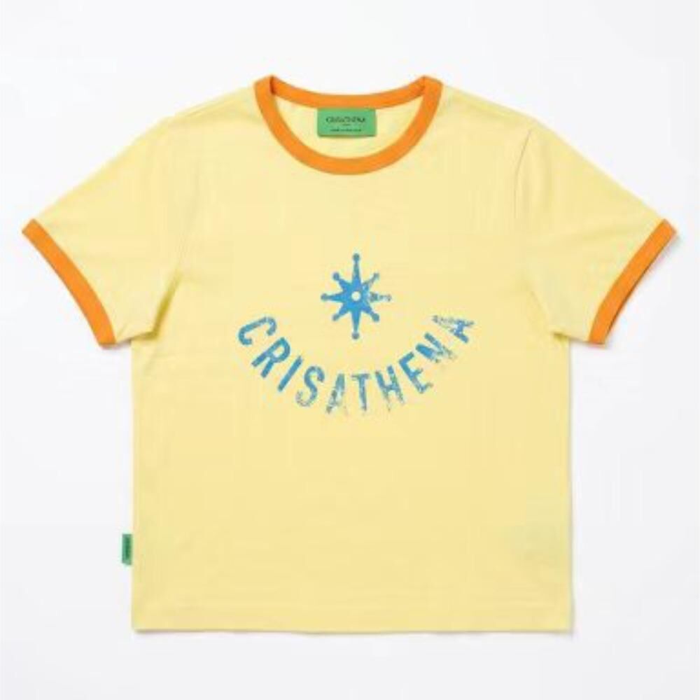 Crisathena CT-CH2670-YLW_ORG Crisathena Distressed Font T-Shirt in Yellow,Orange -M