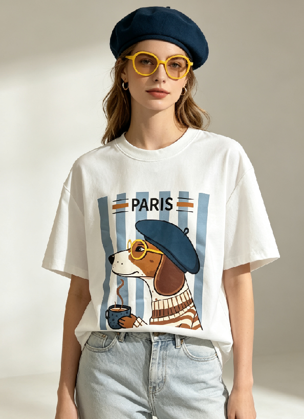 WC36 法國Lune de Moon Beret Coffee Dog Tee(38)