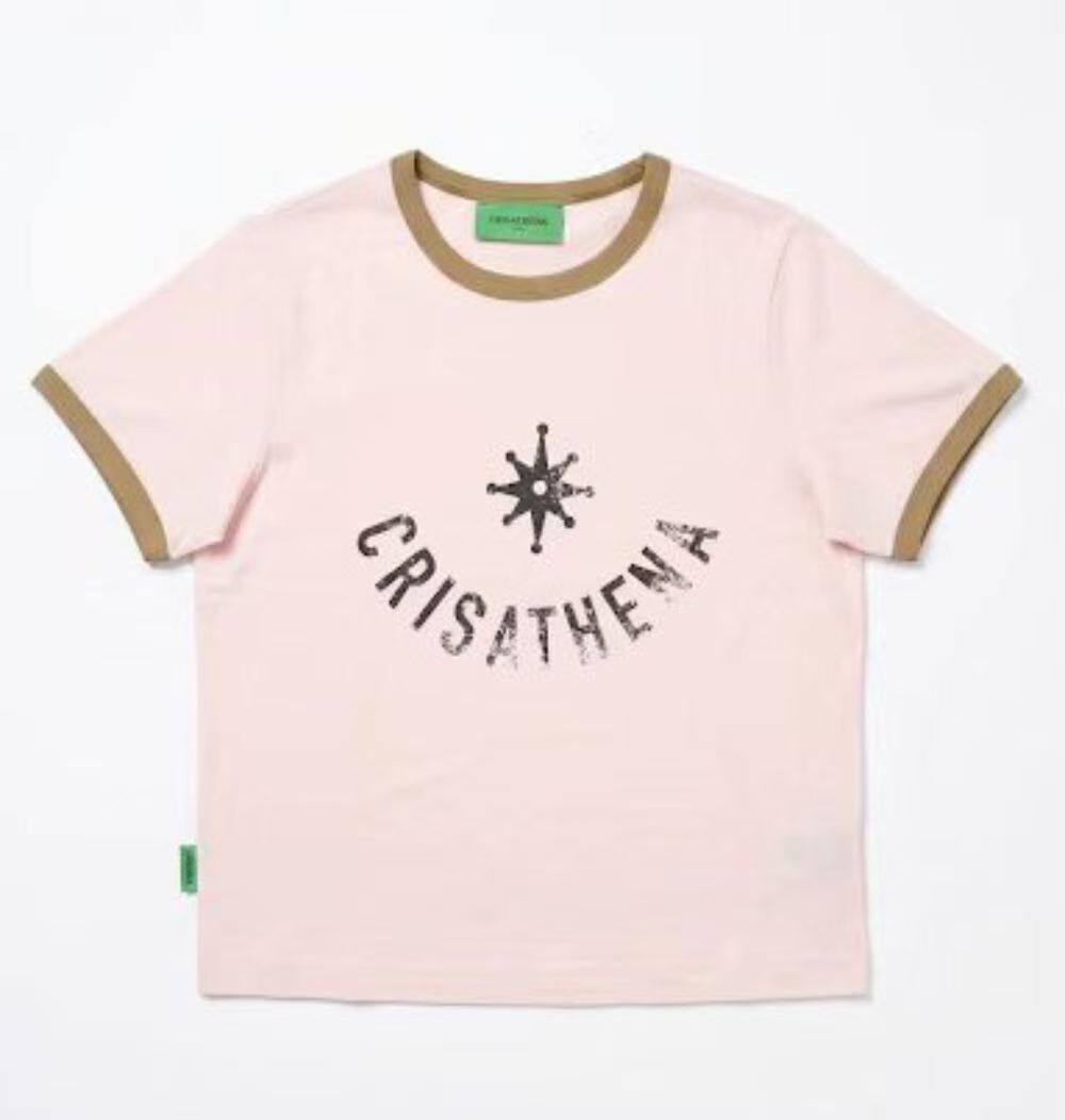 Crisathena CT-CH2670-PNK_BRN Crisathena Distressed Font T-Shirt in Pink,Brown -M