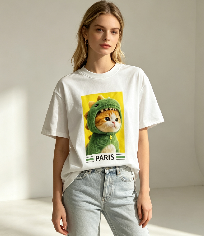 WC37 法國Lune de Moon Dino Cat Graphic Tee(40)