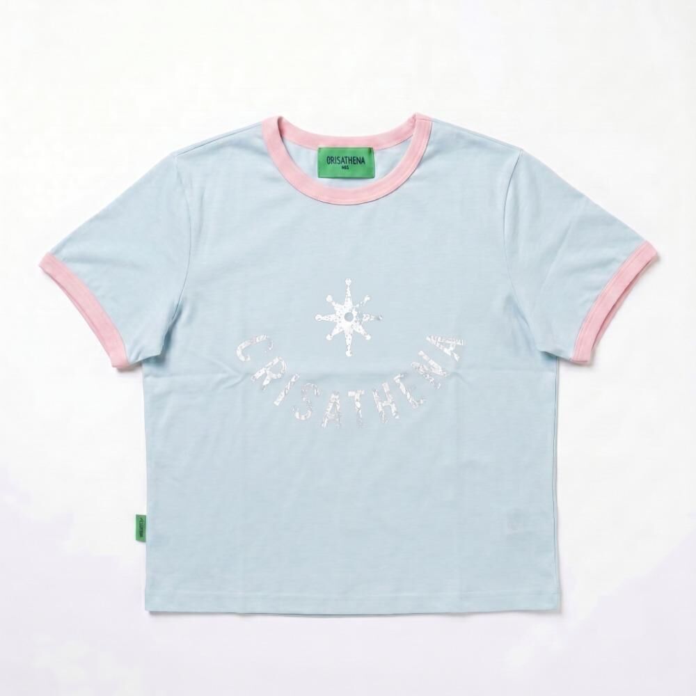 Crisathena CT-CH2670-BLU_PNK Crisathena Distressed Font T-Shirt in Blue,Pink -M