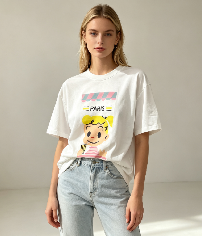 WC38 法國Lune de Moon Cartoon Girl Graphic Tee (41)