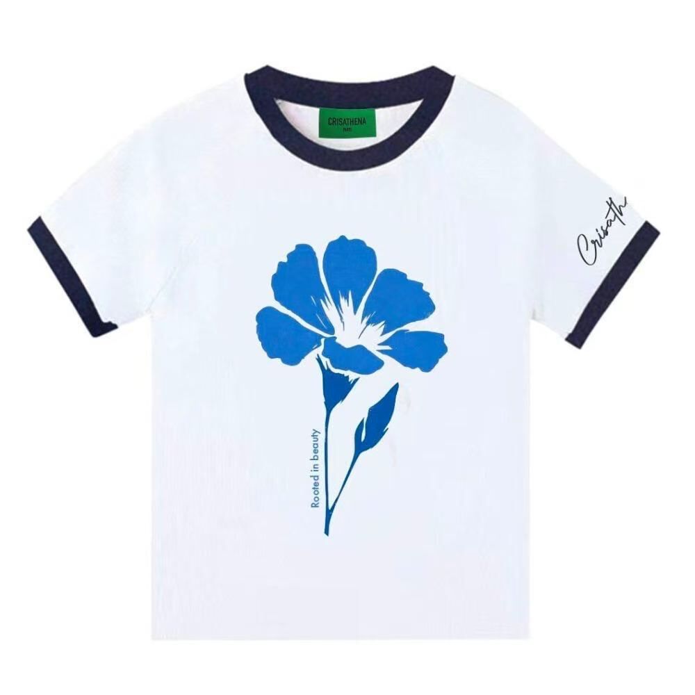 Crisathena CT-CH2685-WHT_NVY Crisathena T-Shirt in White,Navy -M