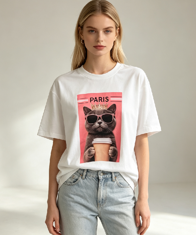 WC43 法國Lune de Moon Sunglass Royal Cat Graphic Tee(46)