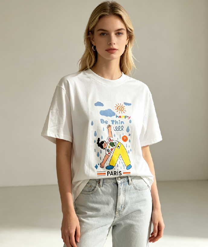 WC44 法國Lune de Moon Happy Doodle Girl Graphic Tee(47)