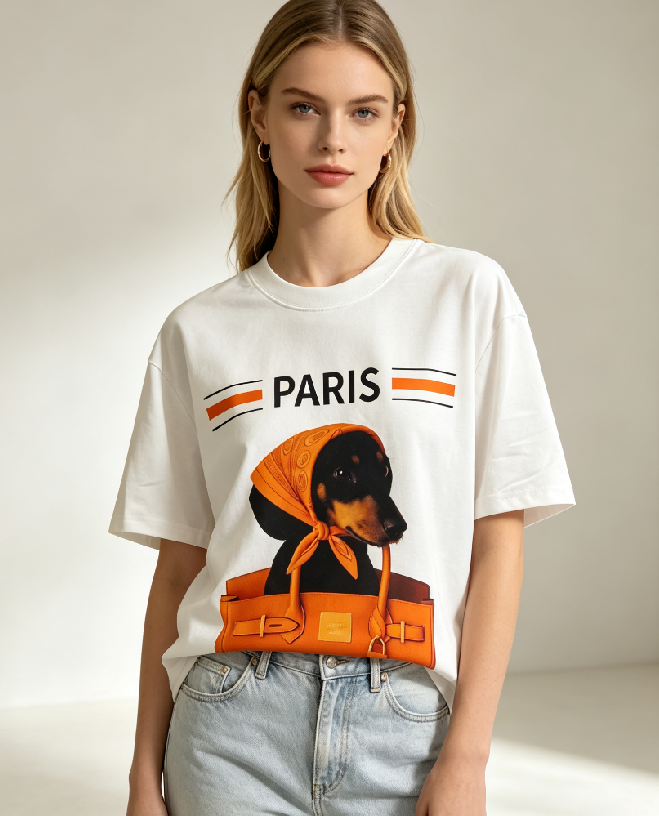 WC52 法國Lune de Moon Dachshund Orange Bag Tee(55)