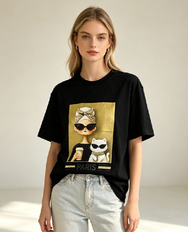 WC53 法國Lune de Moon Leopard Girl & Cat Tee(56)