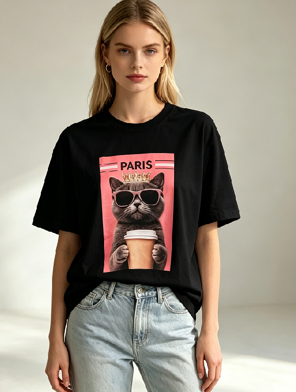 WC56 法國Lune de Moon Sunglass Royal Cat Graphic Tee(60)