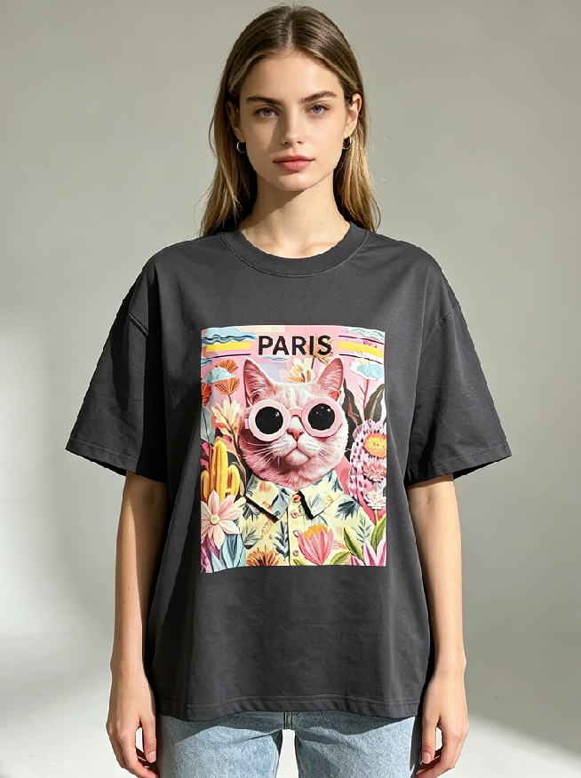 WC67 法國Lune de Moon Vintage Vacation Cat Tee (142)