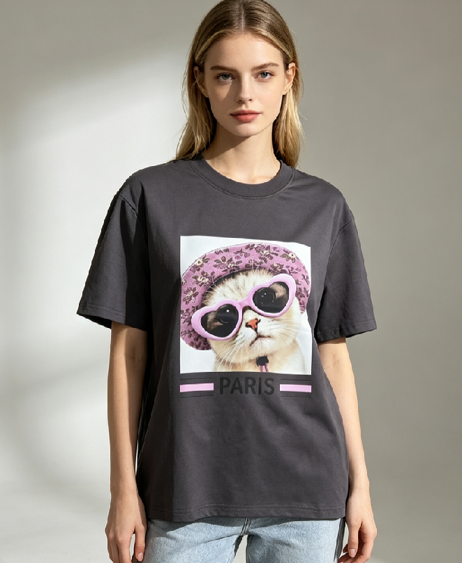 WC68 法國Lune de Moon Heart Sunglasses Cat Tee(143)