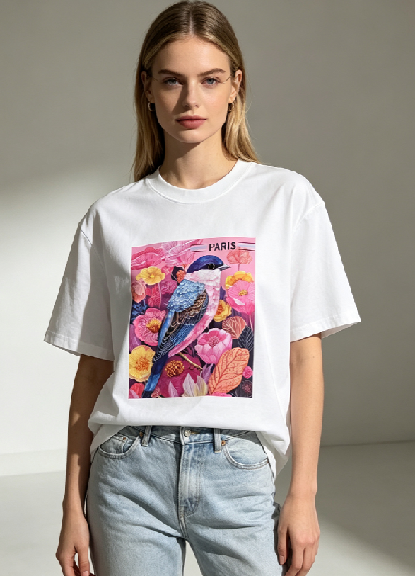 WC71 法國Lune de Moon Pink Bloom Bird Tee(146)