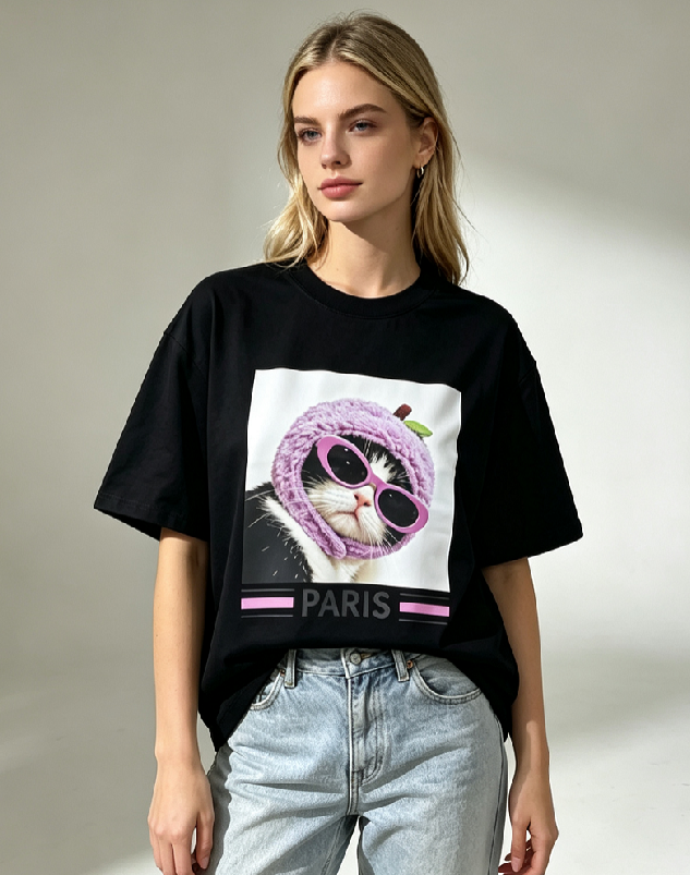 WC76 法國Lune de Moon Fuzzy Purple Bonnet Kitty Tee(151)