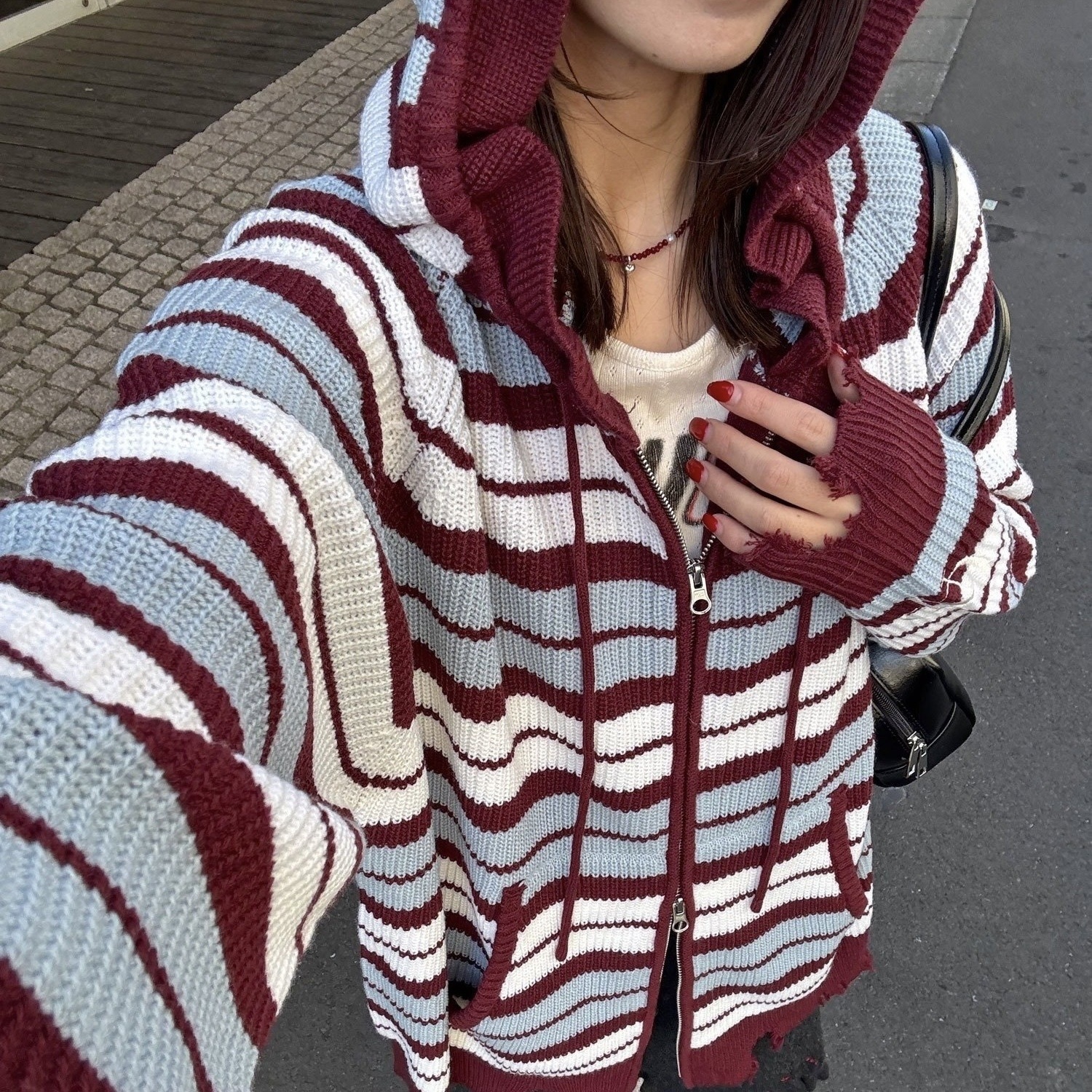 （預購）🇯🇵日本CIAOPANIC 條紋 撞色 雙拉鏈 連帽外套 微破壞