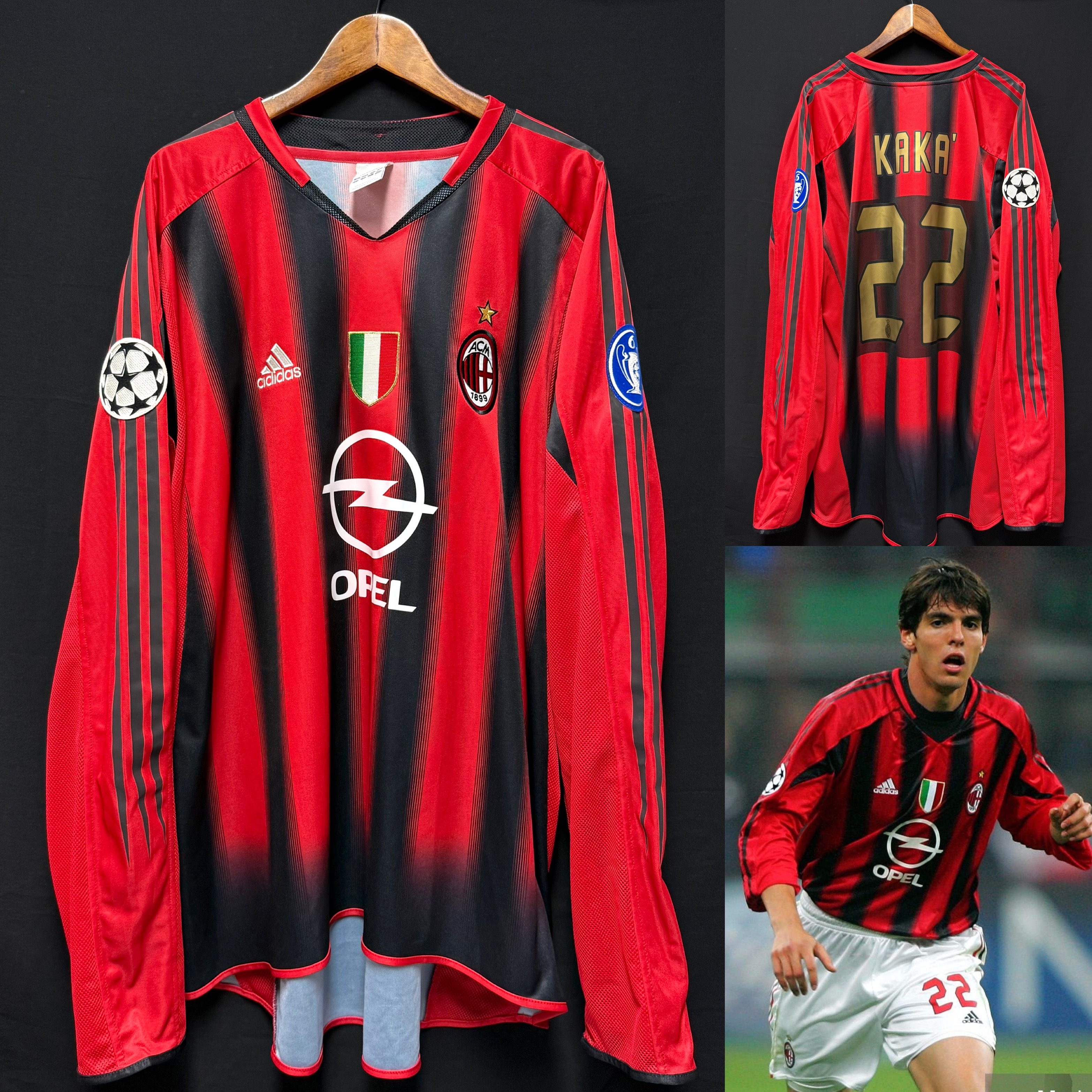 AC Milan 2004-2005 UEFA Champions League Adidas L/S Home Shirt #22 KAKA