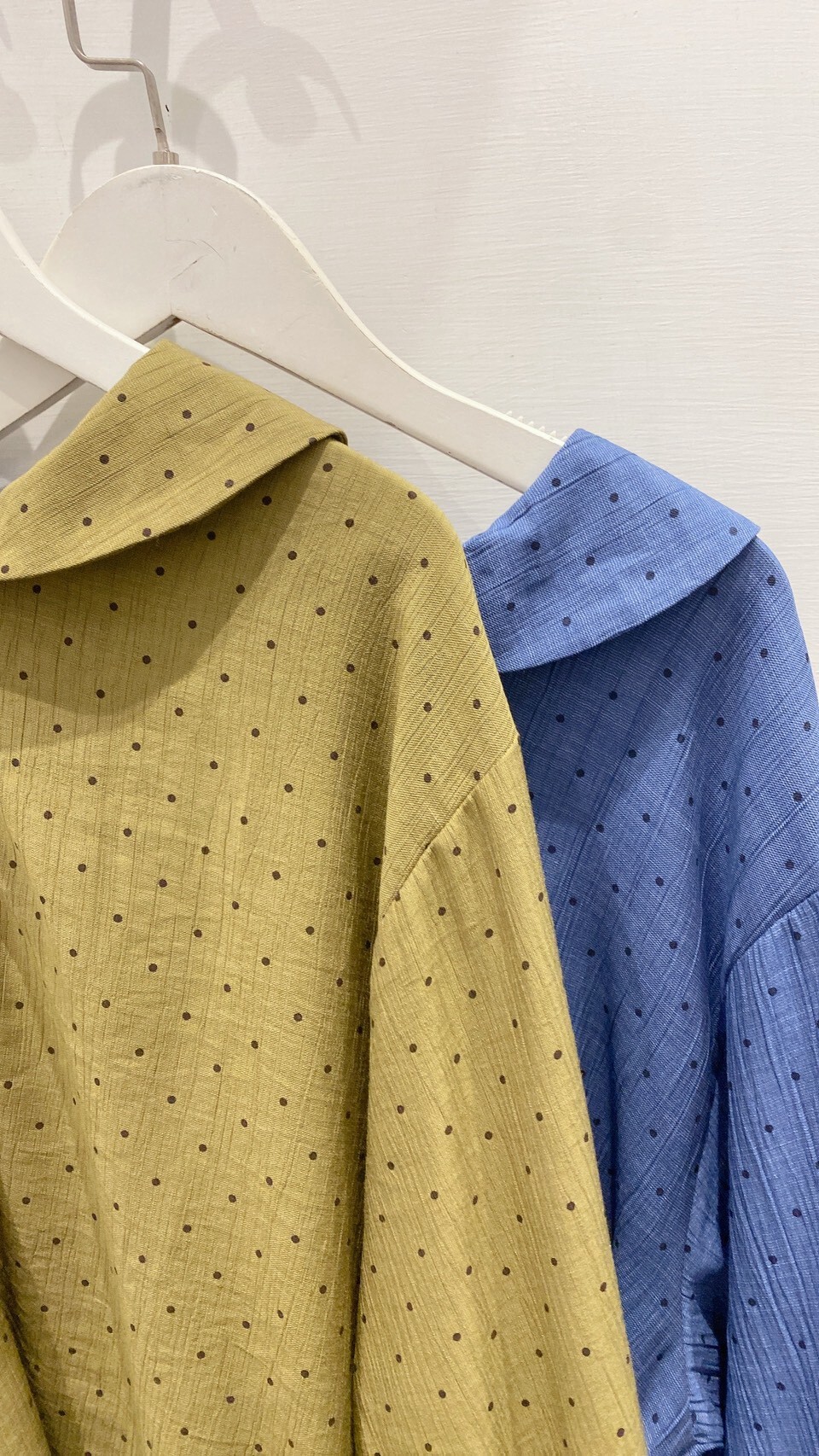 Cotton linen polka dot Peter Pan collar top