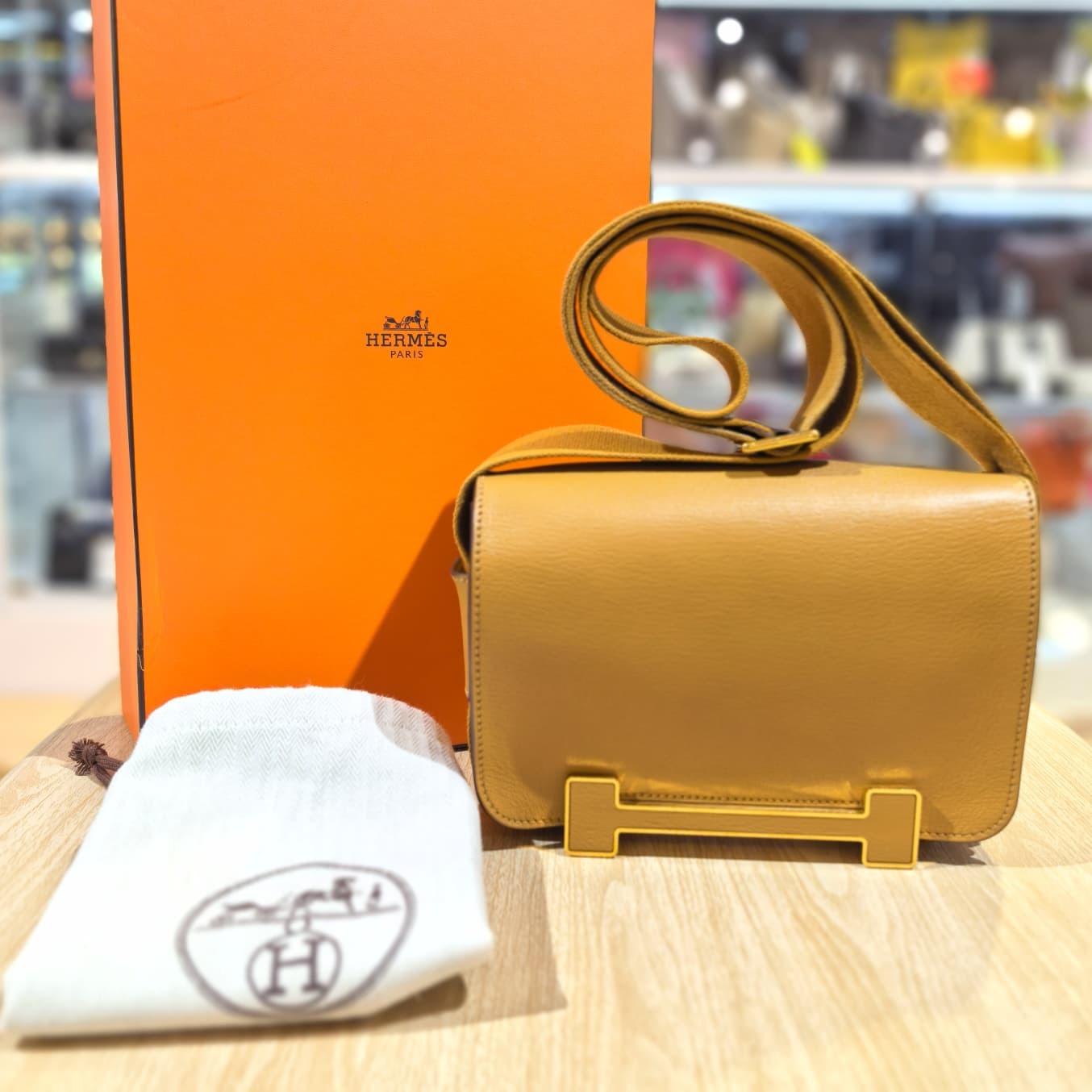 95%NEW二手HERMES Geta 28 caramel 焦糖色金扣山羊皮 B #BRAND NEW #香榭站正品