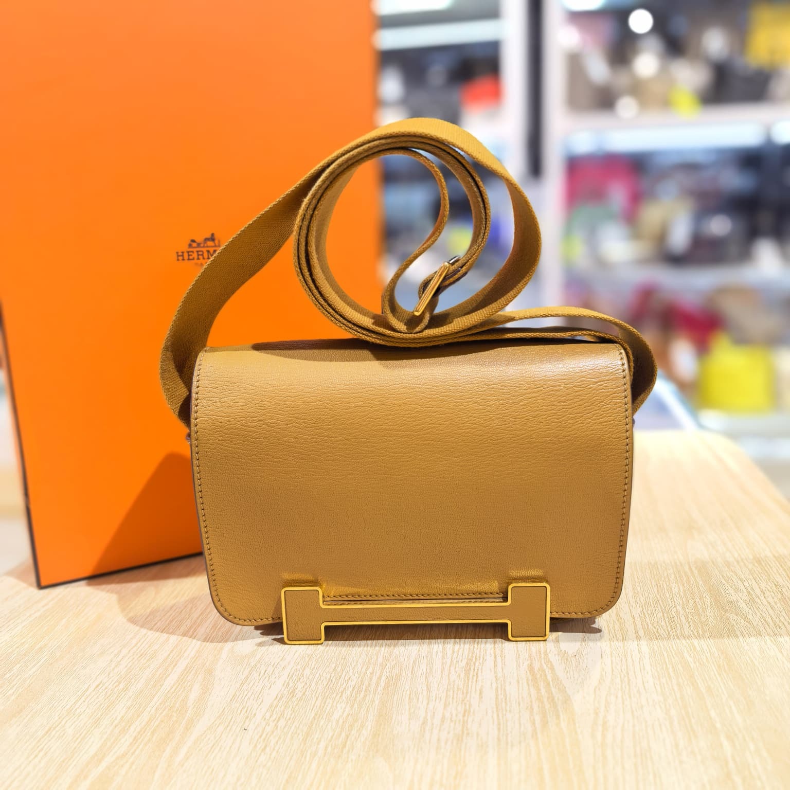 95%NEW二手HERMES Geta 28 caramel 焦糖色金扣山羊皮 B #BRAND NEW #香榭站正品