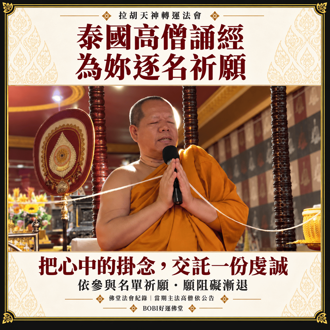 泰國高僧在BOBI好運佛堂合掌誦經的過往法會紀錄