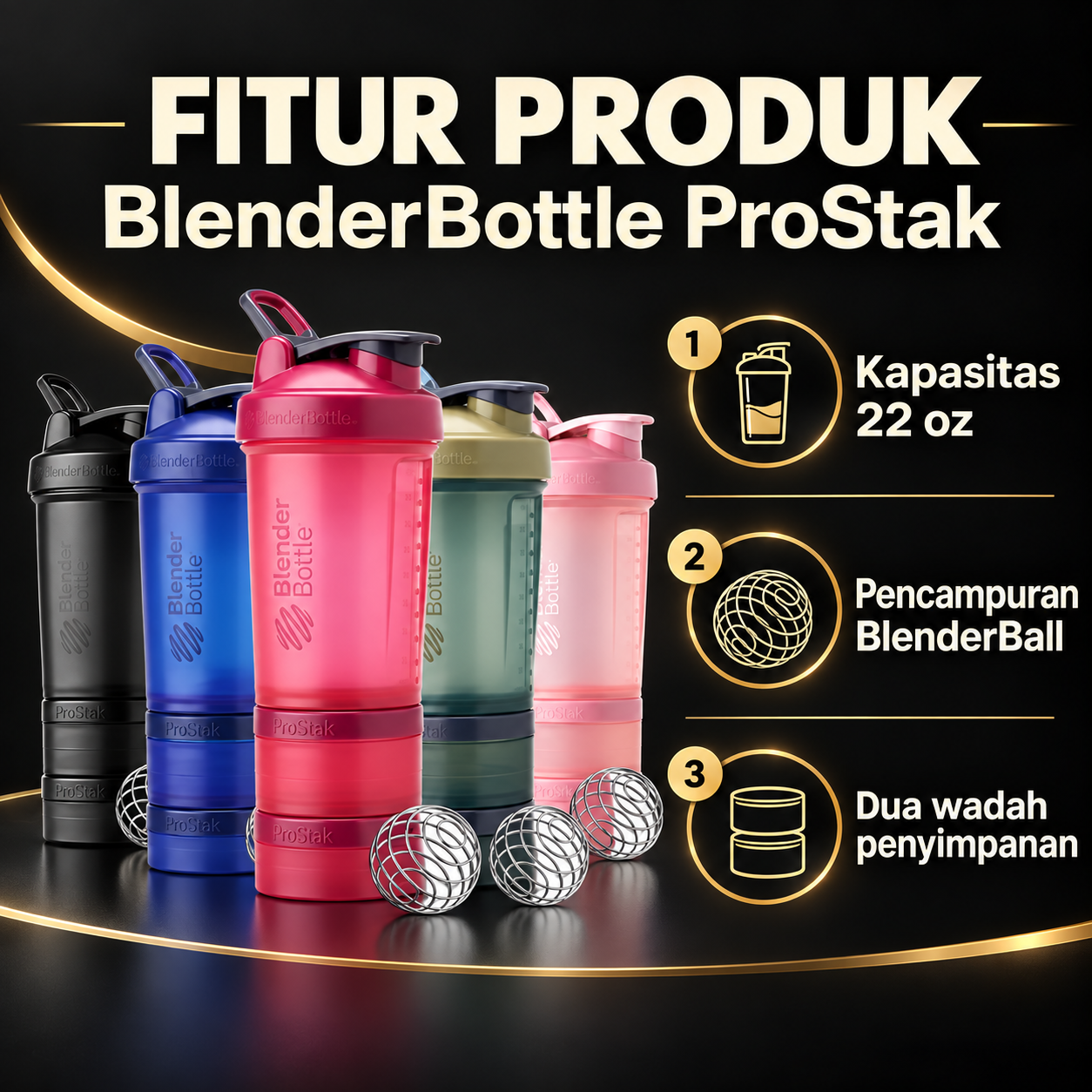 Shaker BlenderBottle ProStak 22 oz Features ID