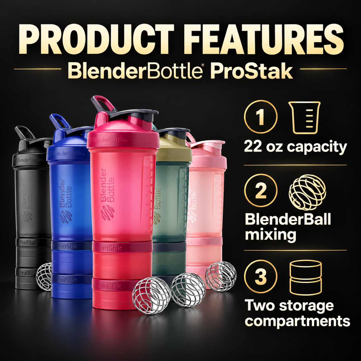 BlenderBottle ProStak 22 oz Shaker Features EN