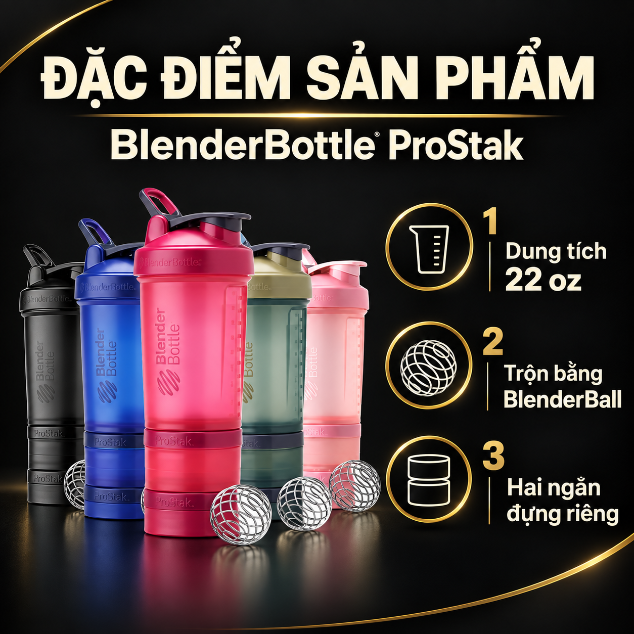 Bình Lắc BlenderBottle ProStak 22 oz Features VI