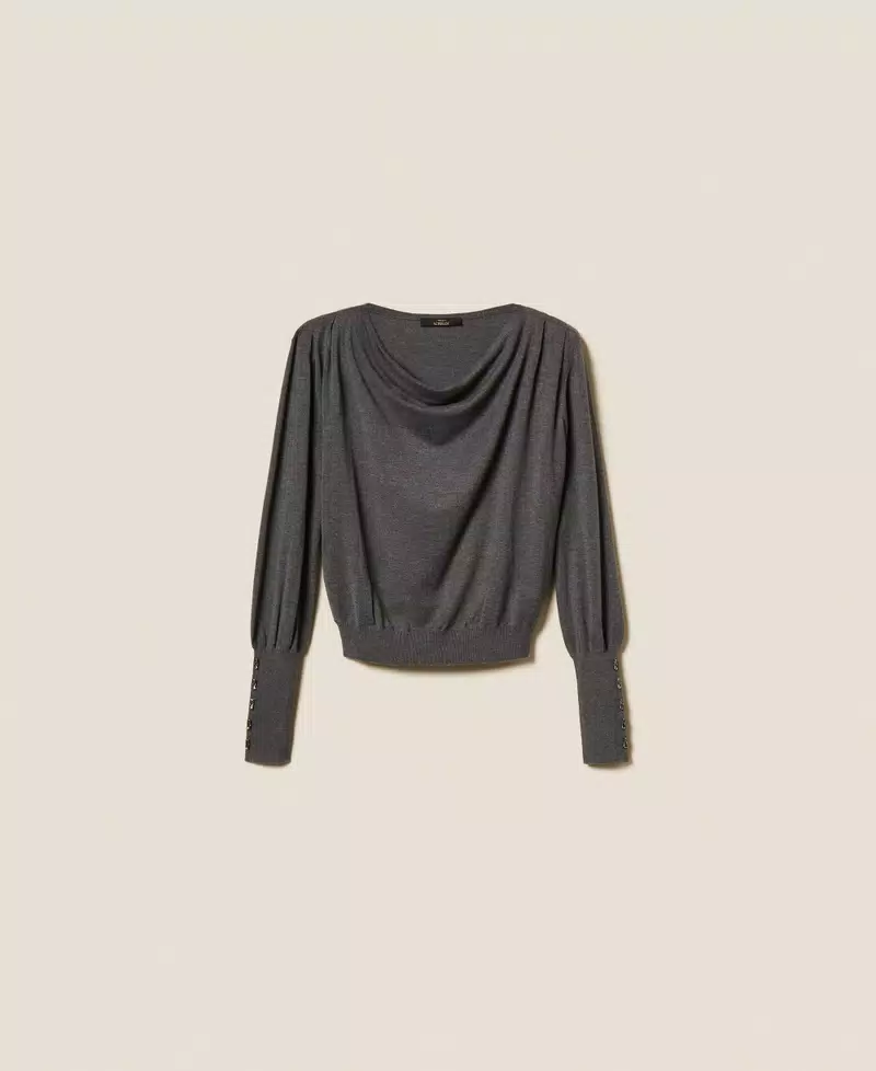 1TS0916-220 [TWINSET] 垂褶刺繡套頭衫 中灰色混紡 #252AP3051 (EU)