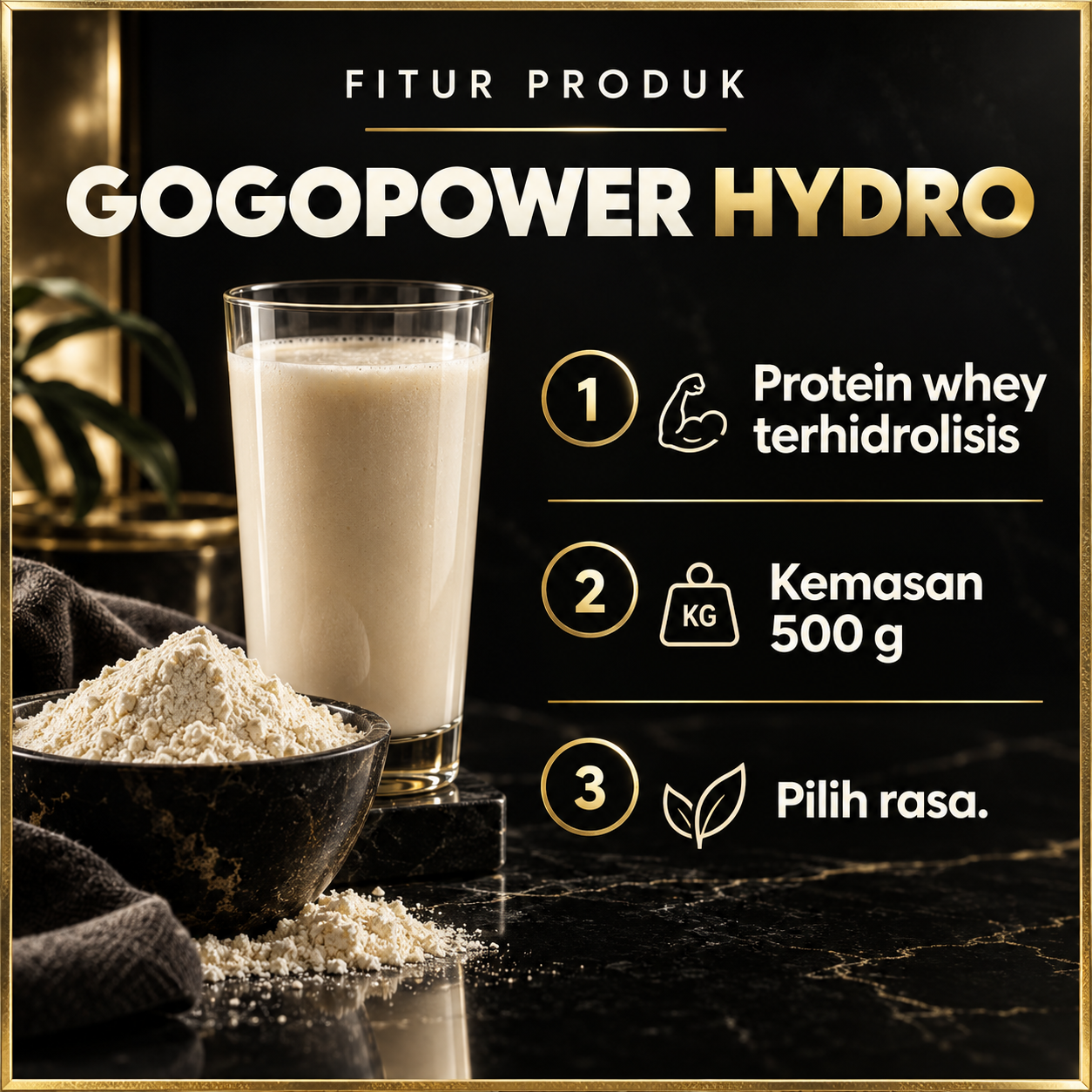 GogoPower Protein Whey Terhidrolisis 500 g Features ID