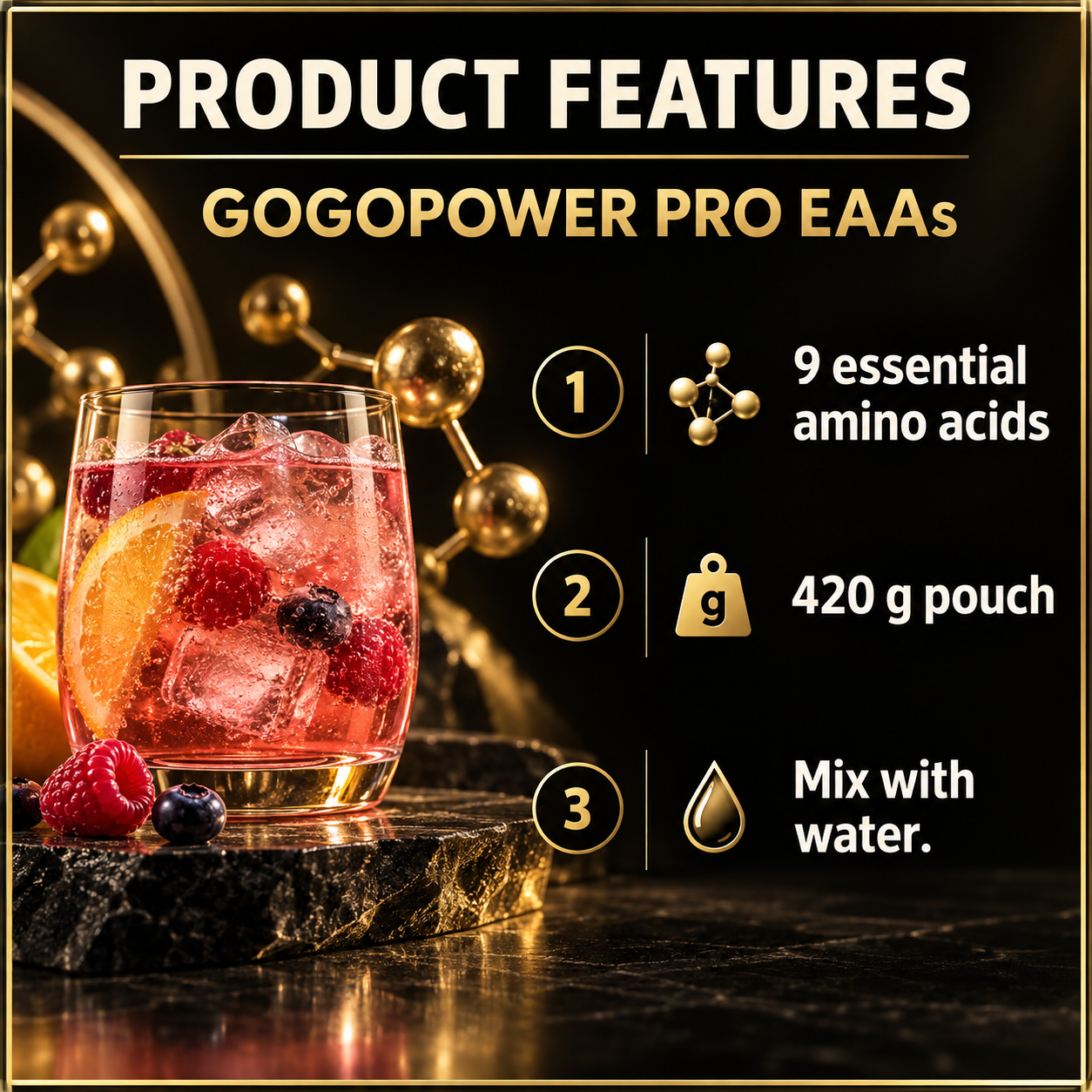 GogoPower PRO EAAs Essential Amino Acids 420 g Features EN