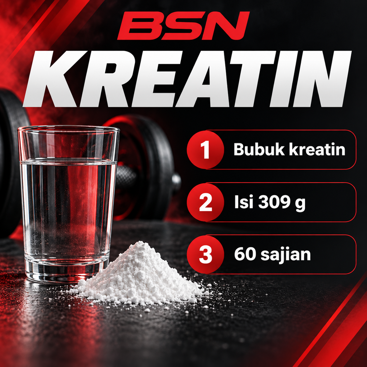 BSN Bubuk Kreatin 309 g • 60 Sajian Features ID