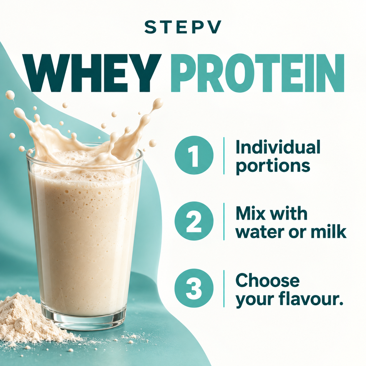 STEPV Whey Protein Single-Serve Sachet Features EN