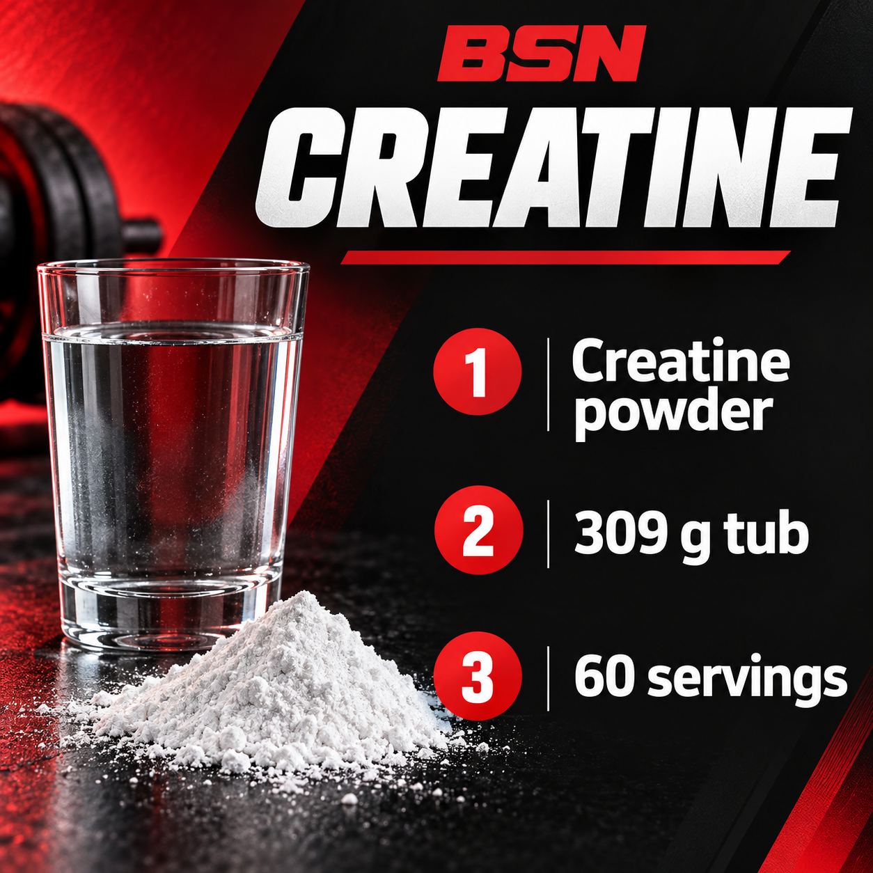 BSN Creatine Powder 309 g • 60 Servings Features EN
