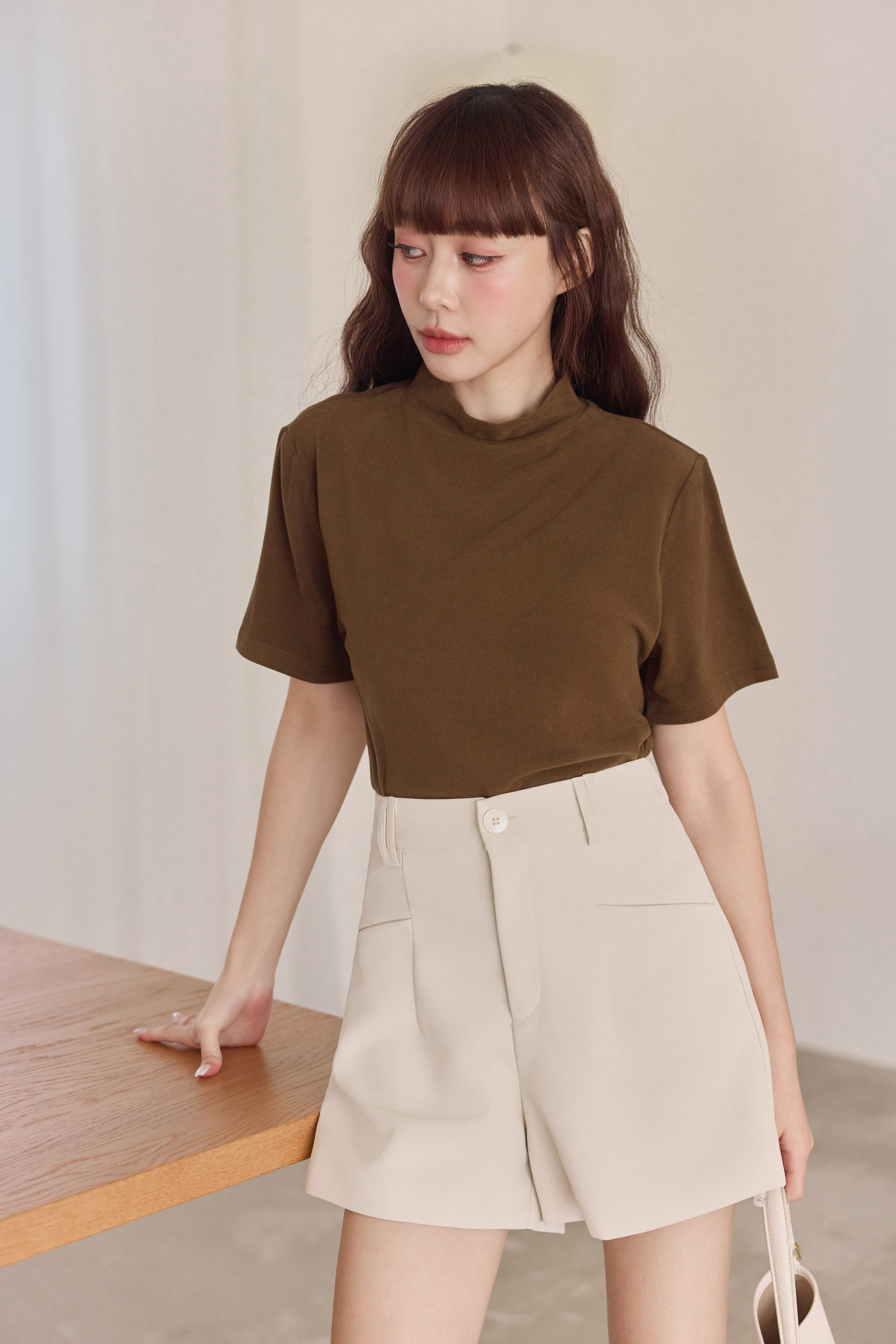 オリジナル 肌当たりの良い モックネック トップス