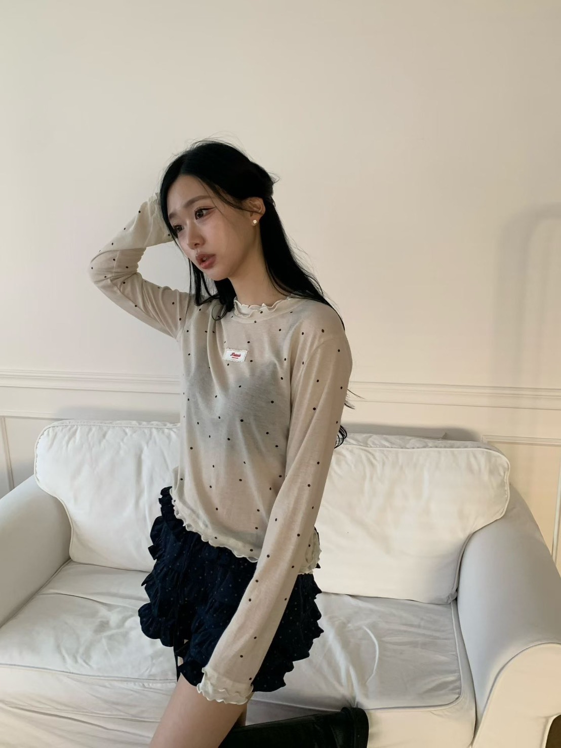 點點標籤長袖t