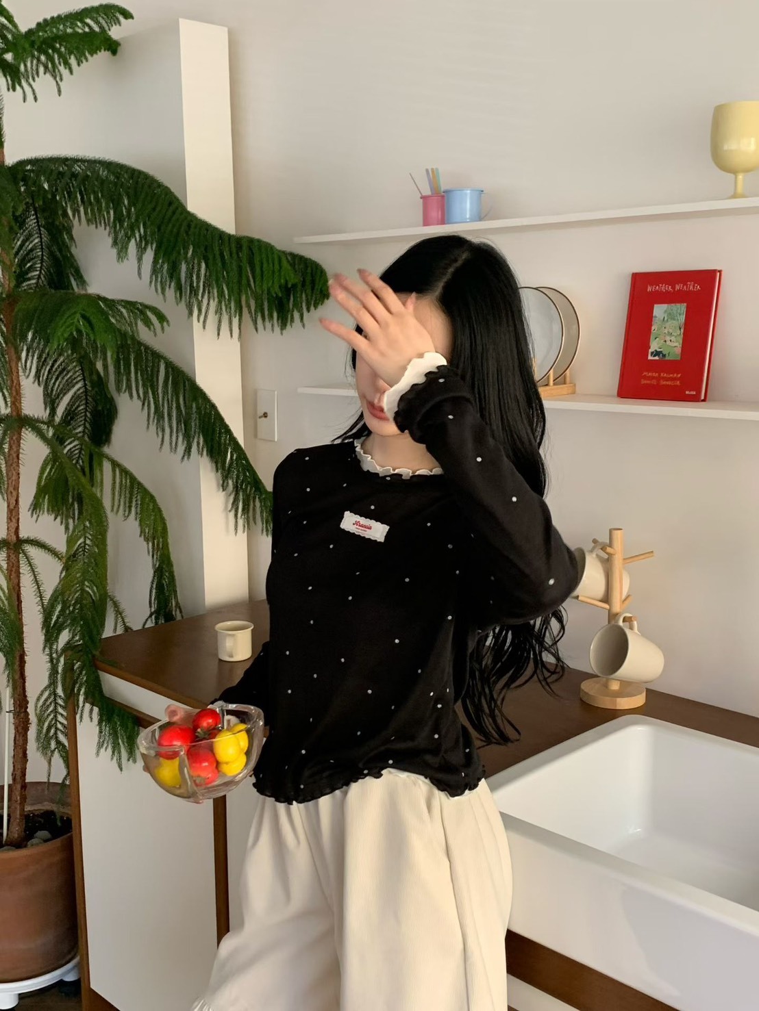 點點標籤長袖t