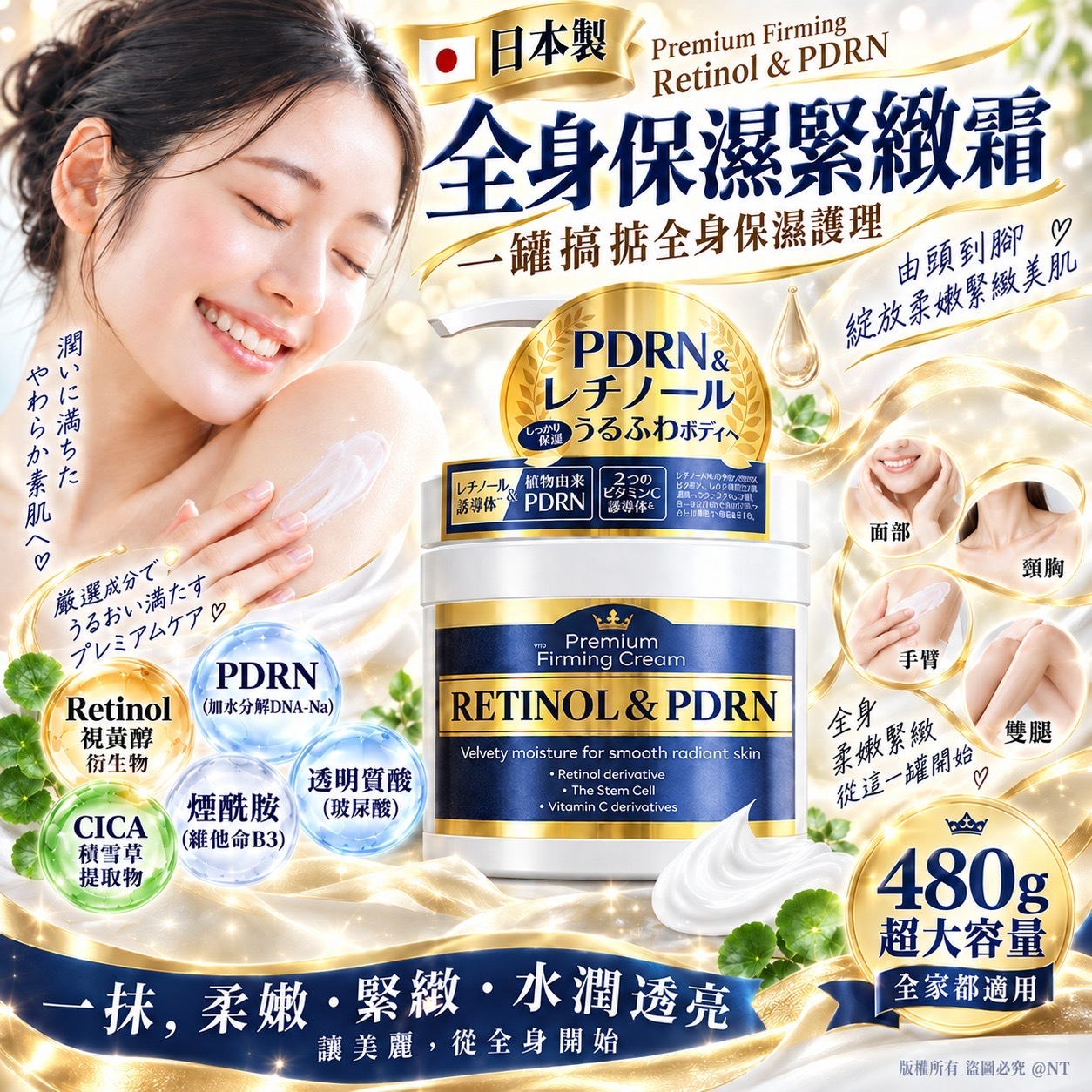 日本製Premium Firming Retinol & PDRN全身保濕緊緻霜480g