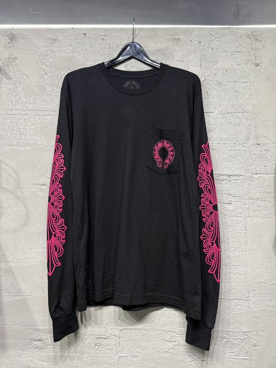 Chrome Hearts Limited Edition Black Pink Horseshoe Long Sleeve with Floral Arm Print