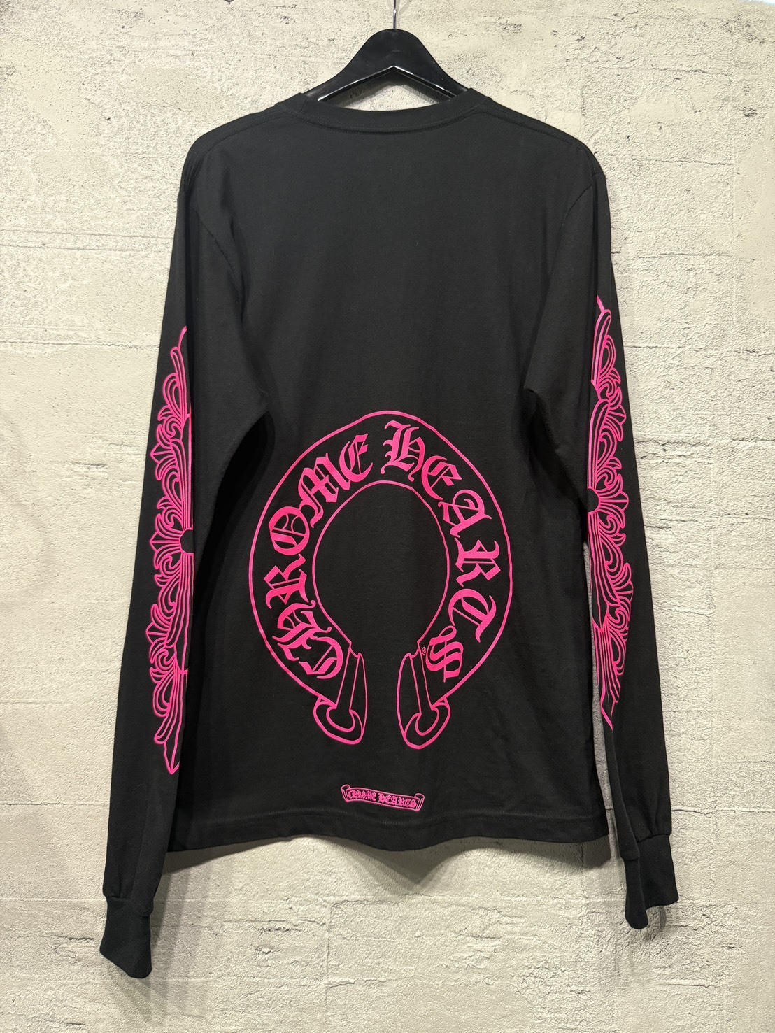 Chrome Hearts Limited Edition Black Pink Horseshoe Long Sleeve with Floral Arm Print