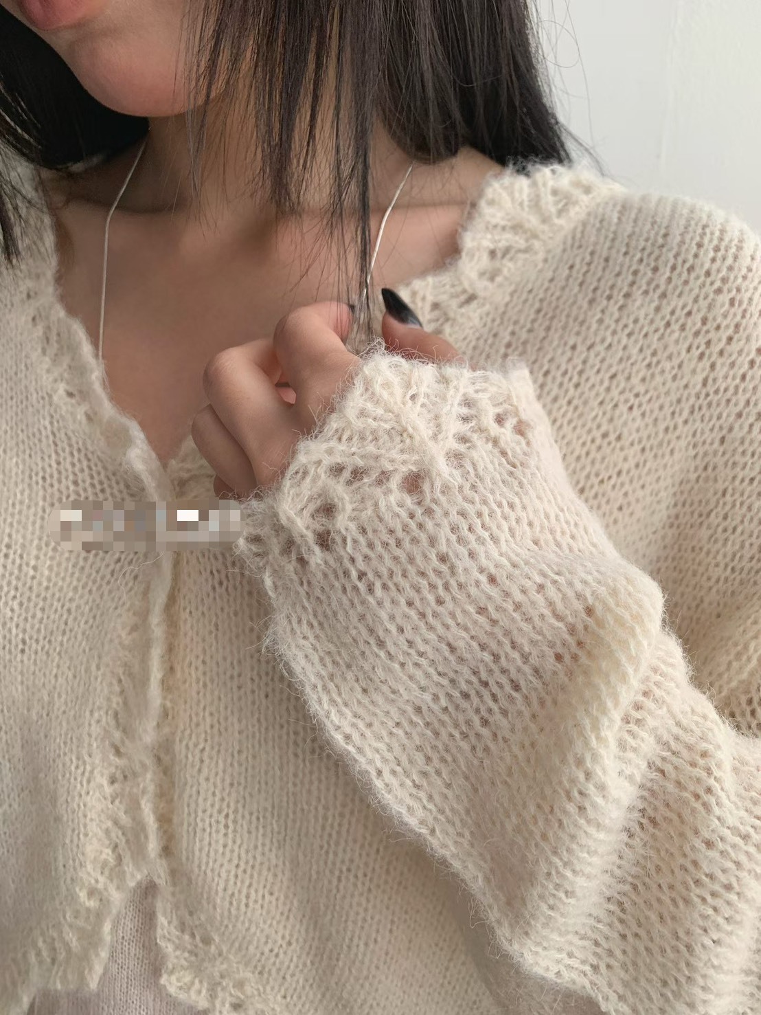 洞洞花邊開襟針織外套