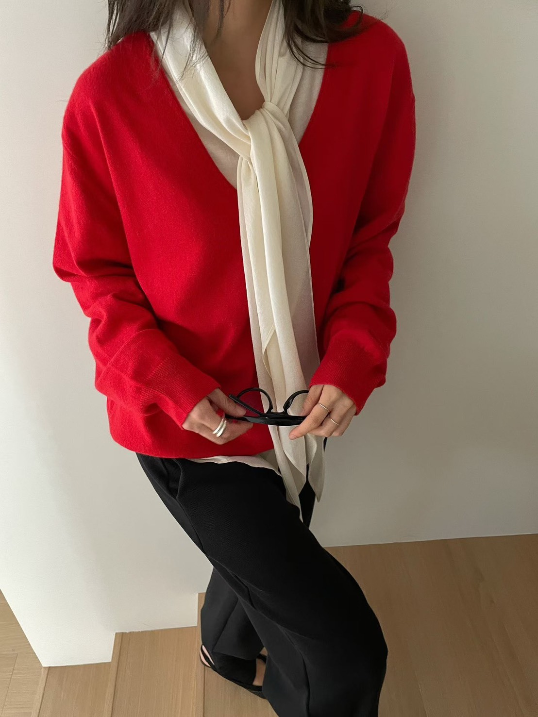 長飄紗綁結襯衫