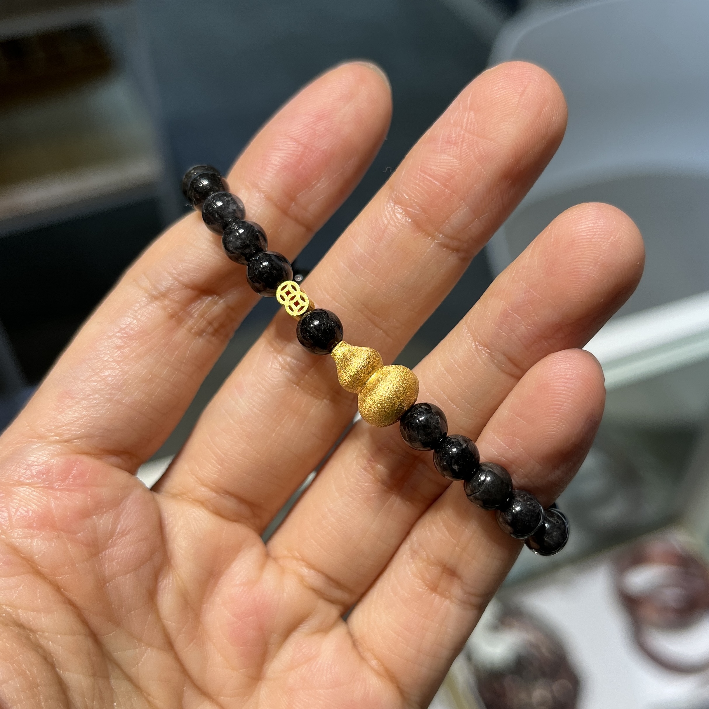 金葫蘆黑翡翠手繩 6.5mm